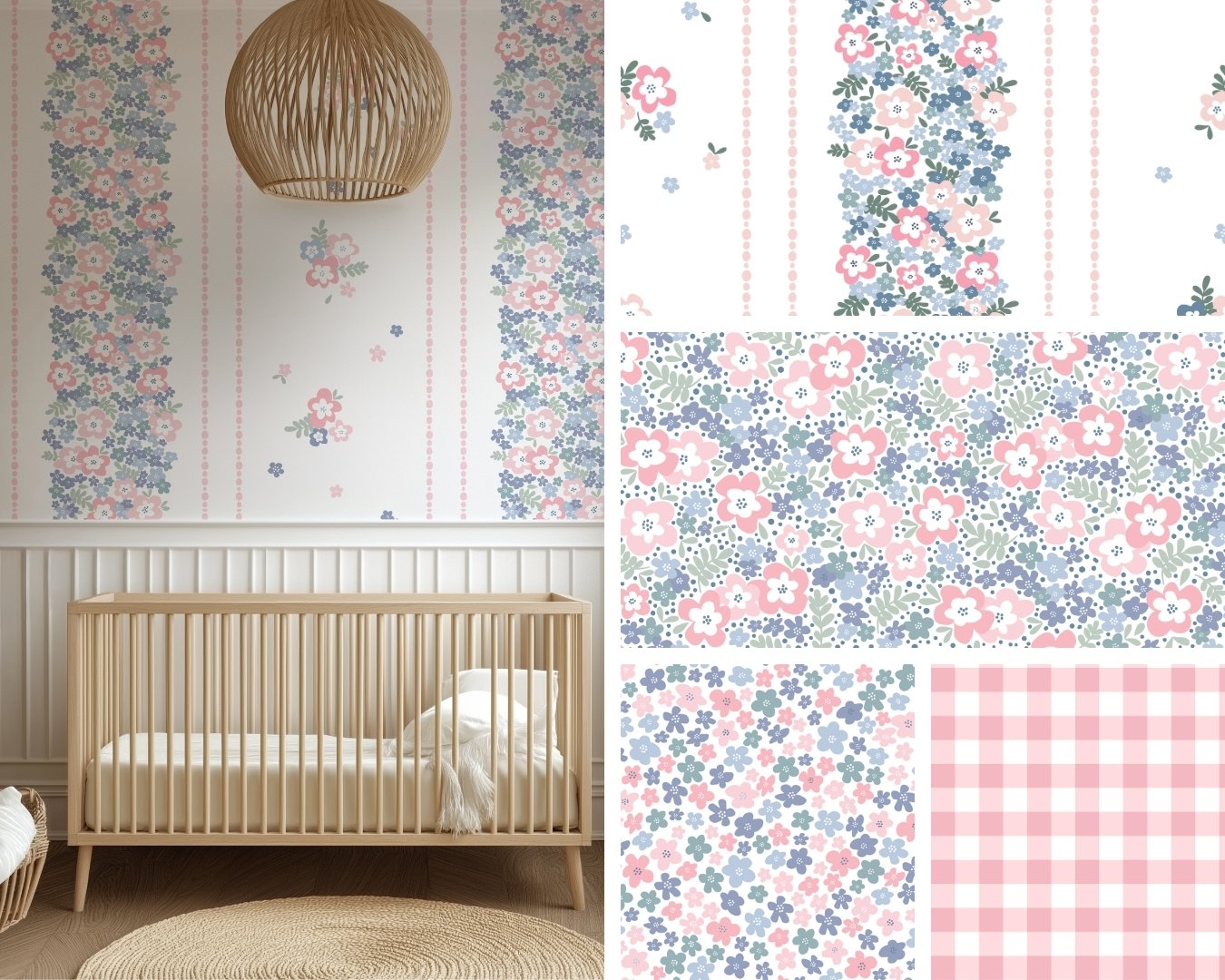 FLOWER MEADOW | Styled with dense floral clusters and girly details, works perfect for dainty wallpaper, bedding and more.