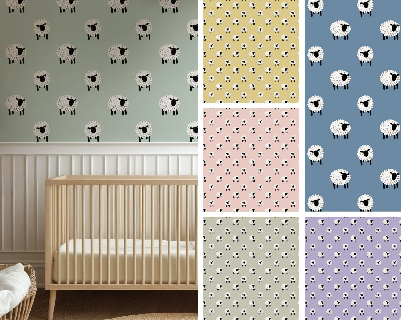 COUNTING SHEEP | Popular sleeping inducing motif for dreamy wallpaper and home decor.