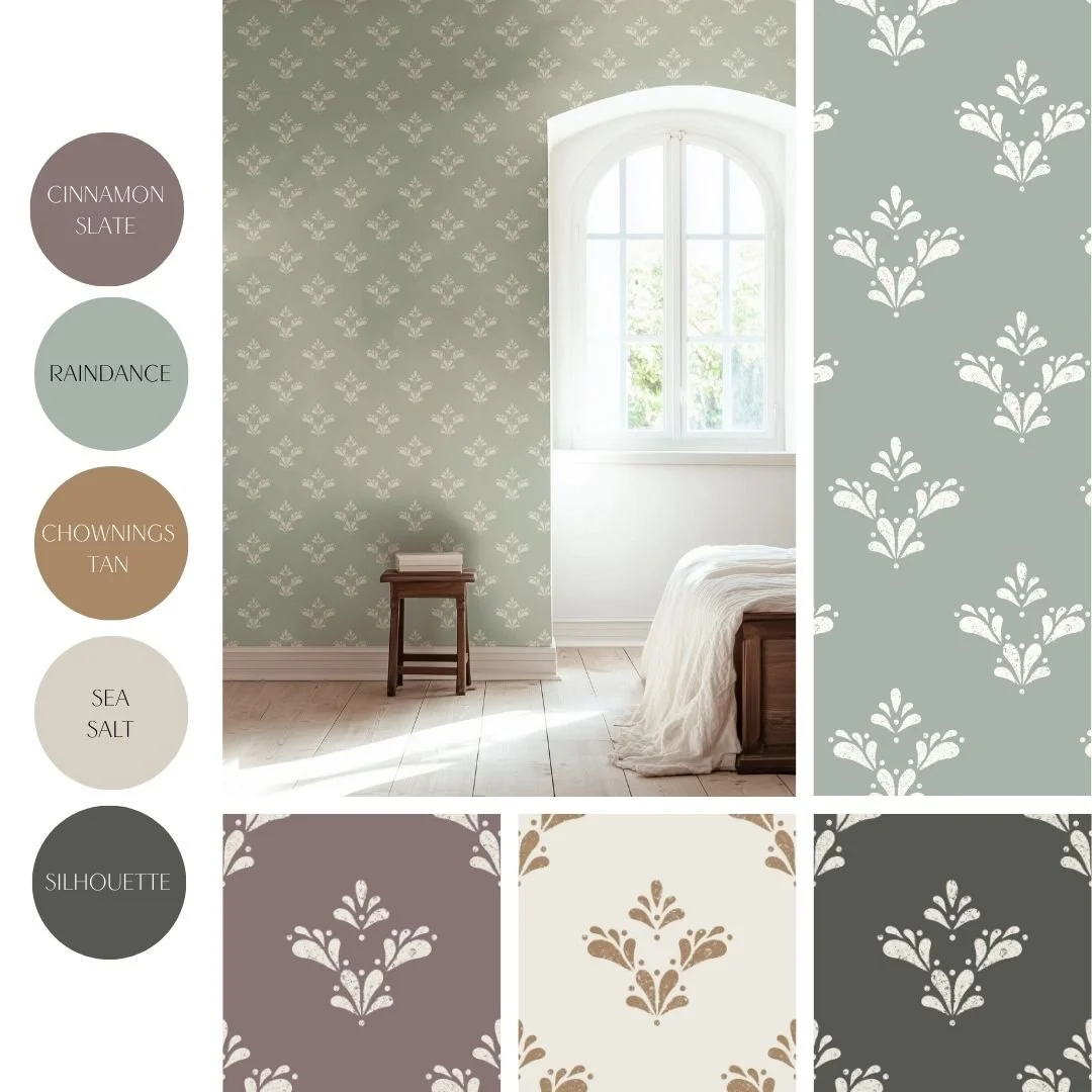 Infused with on trend colorways like dusty rose and soft neutrals, Alvera Farm provides a set of simple designs which are great for wallpaper, bedding and table linens for a vintage cottage inspired cozy home.