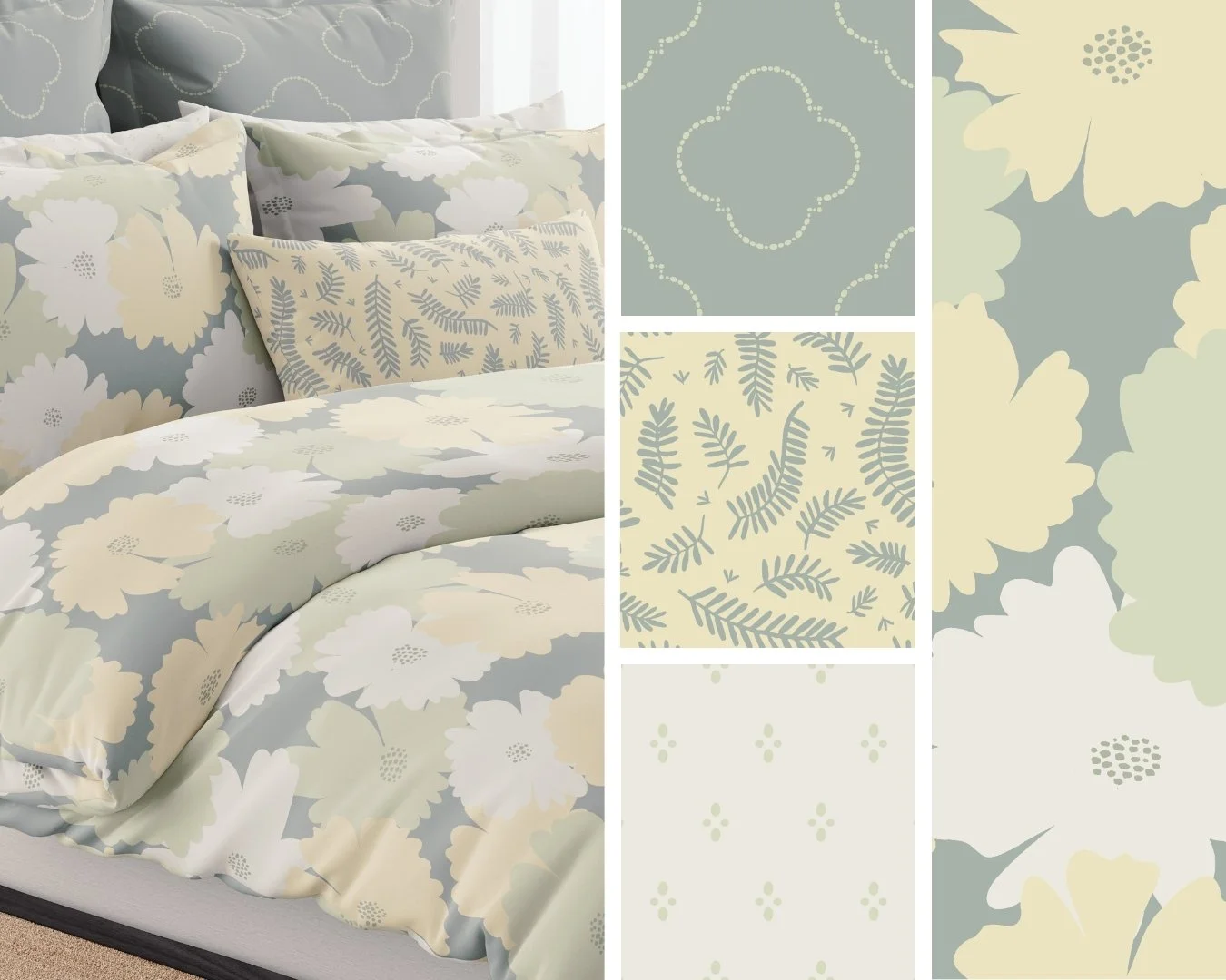 DESERT CALM | Suited for bedding and wallpaper, this collection is inspired by cosmos flowers, acacia trees and Spanish architecture.