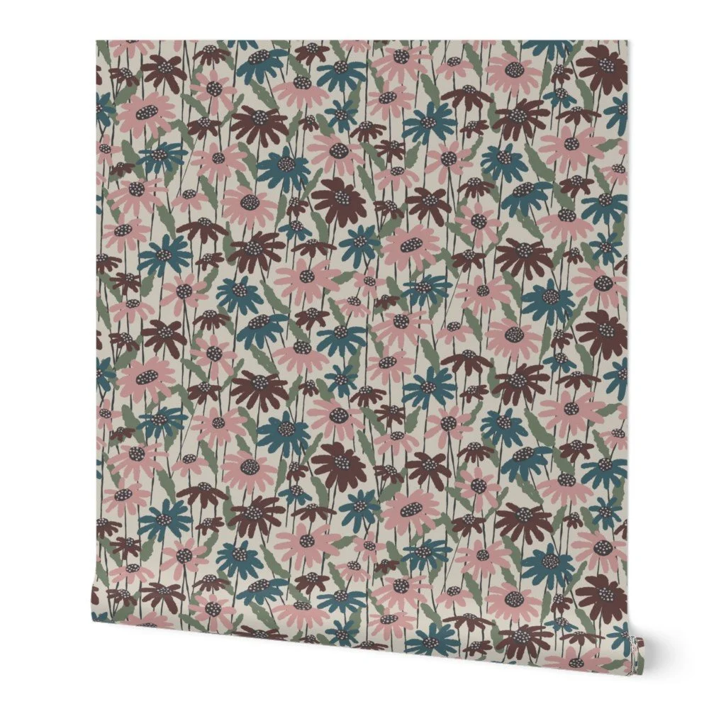 Stylized cone flowers in autumn hues designed to color match Benjamin Moore paint colors