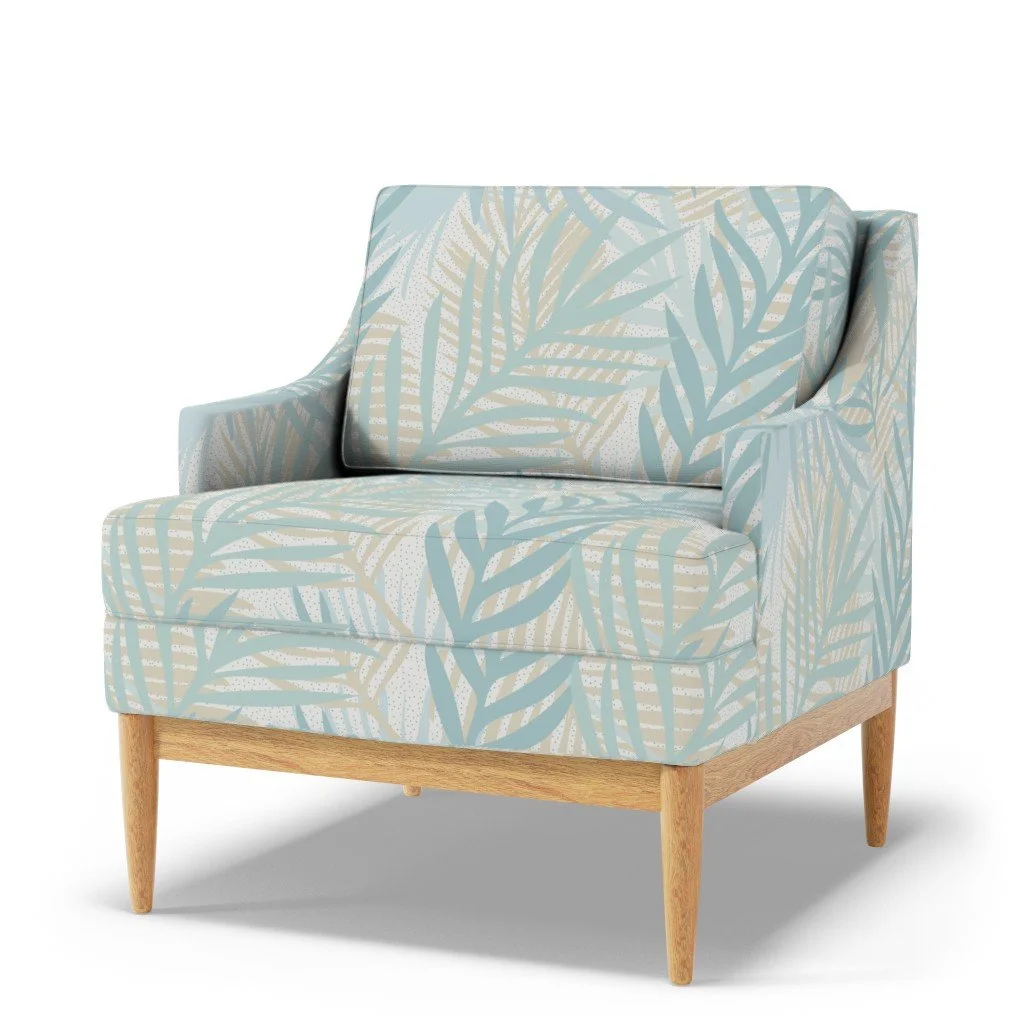 The scatter of palm fronds evokes a tranquil, tropical charm, reminiscent of sunlit beaches and breezy coastal scenes.