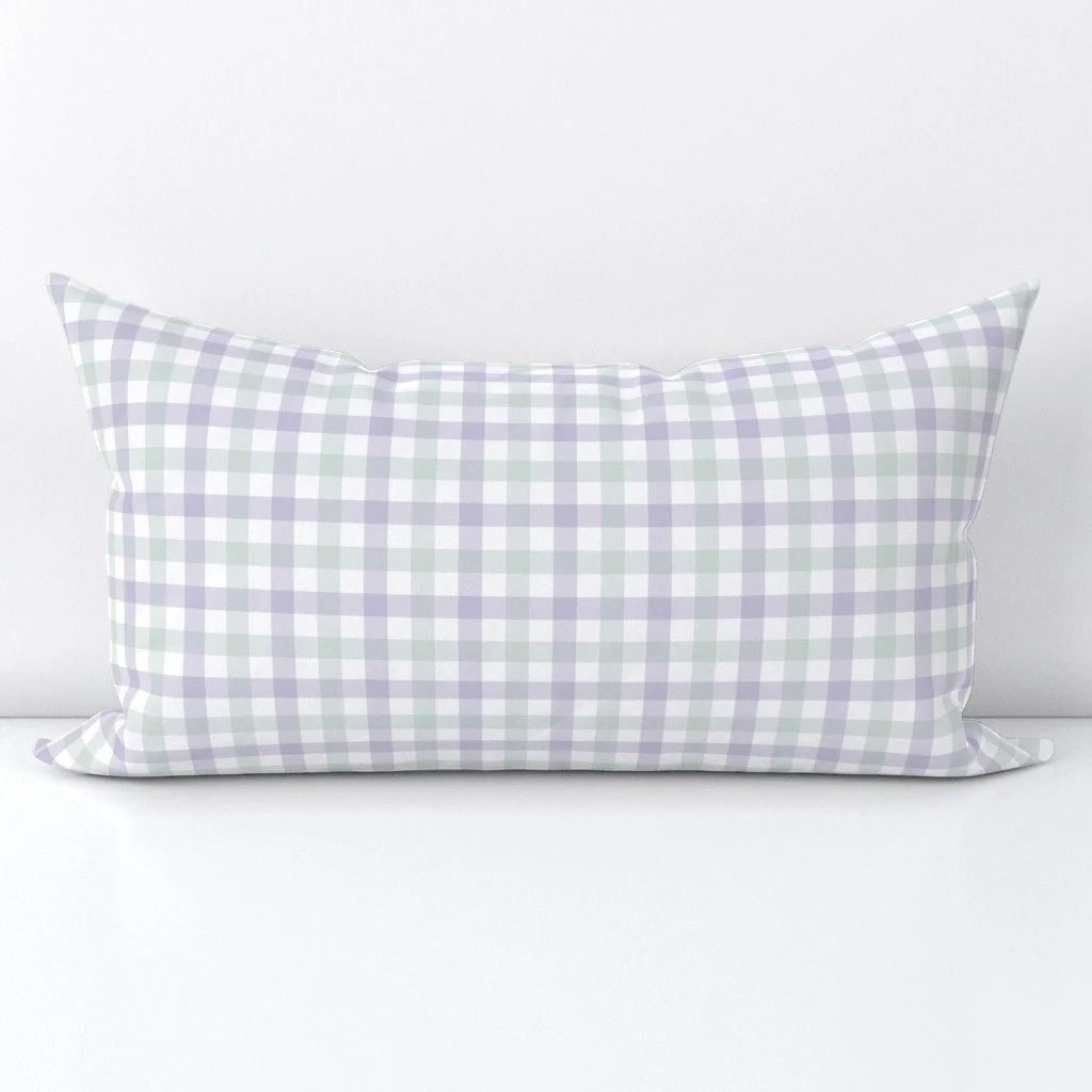 Lumbar Pillow - classic gingham in lavender and soft green