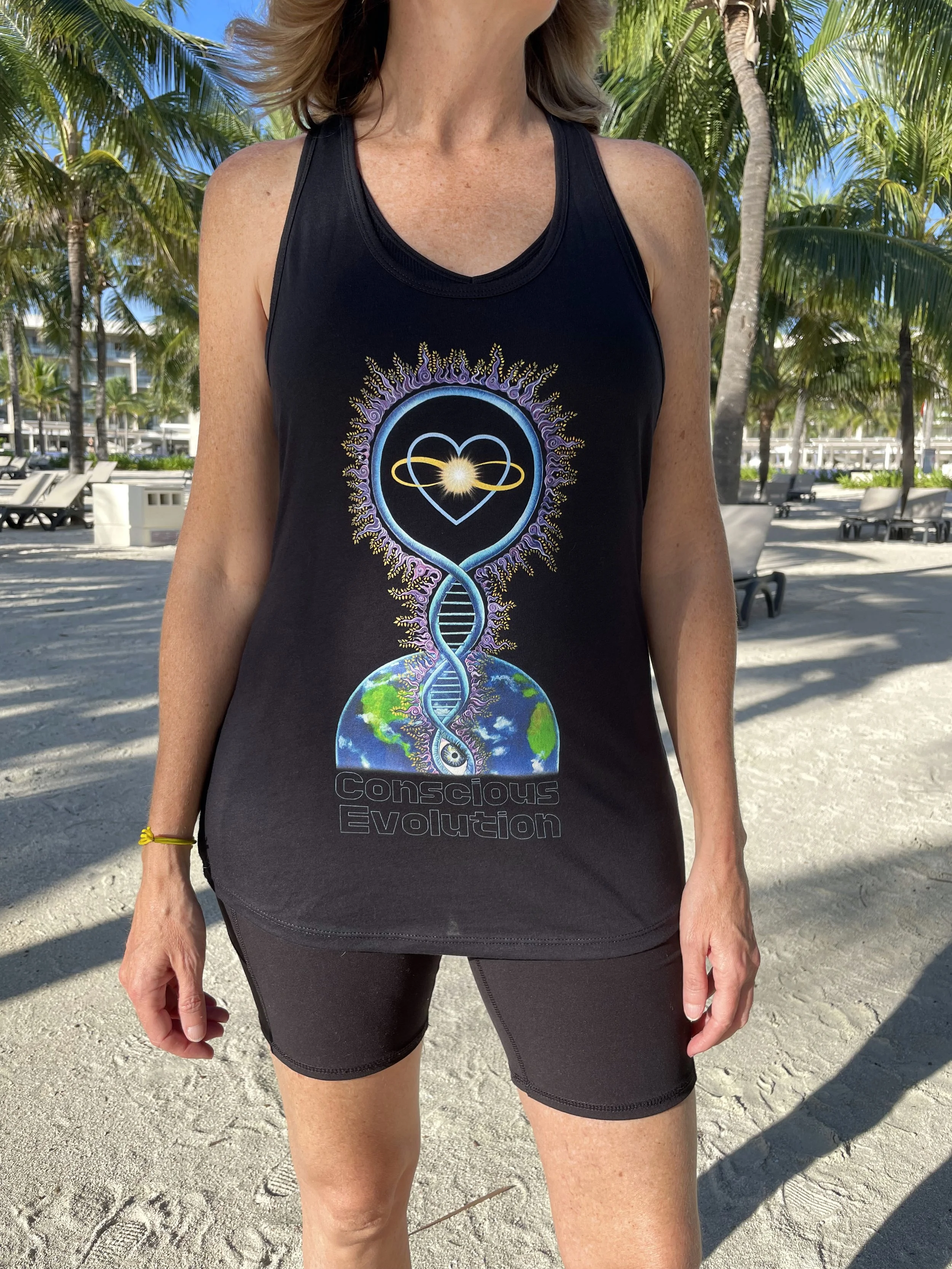 'Conscious Evolution" Women’s fitted racerback tank top