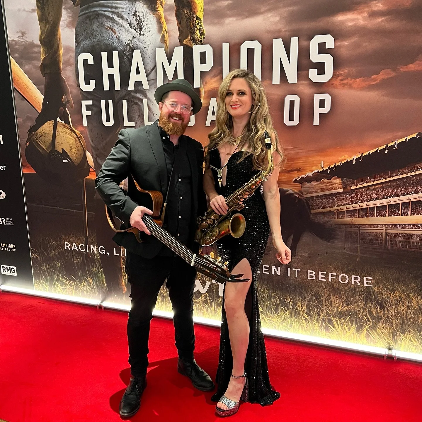 Acoustic Rose 🎷🌹🎸 at #BAFTA for the premiere of #championsfullgallop @itv @itvracing paparazzi on the red carpet . One of our very chilled covers caught on the end clip #havana #camilacabello #sax #saxophone #guitar #acousticduo #acoustic #livemus