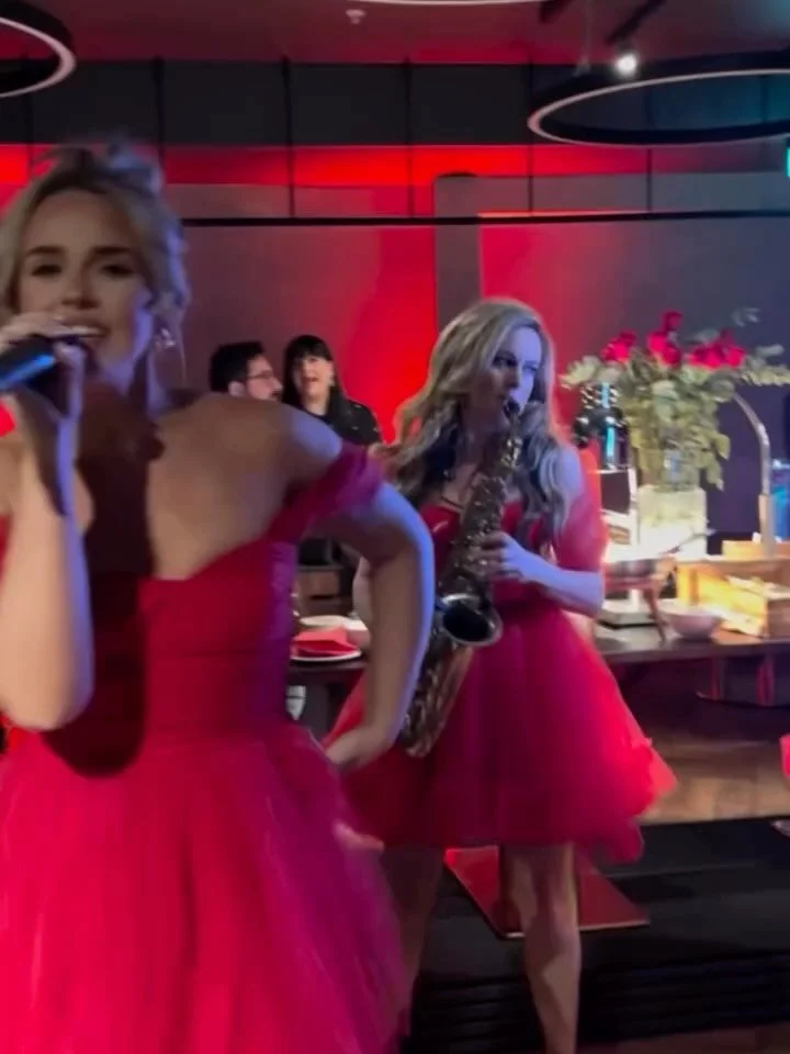 Painting the town red! Our singer and sax live at Raddison launch party! #raddisonred #electricrose #wembley #girlband #singer