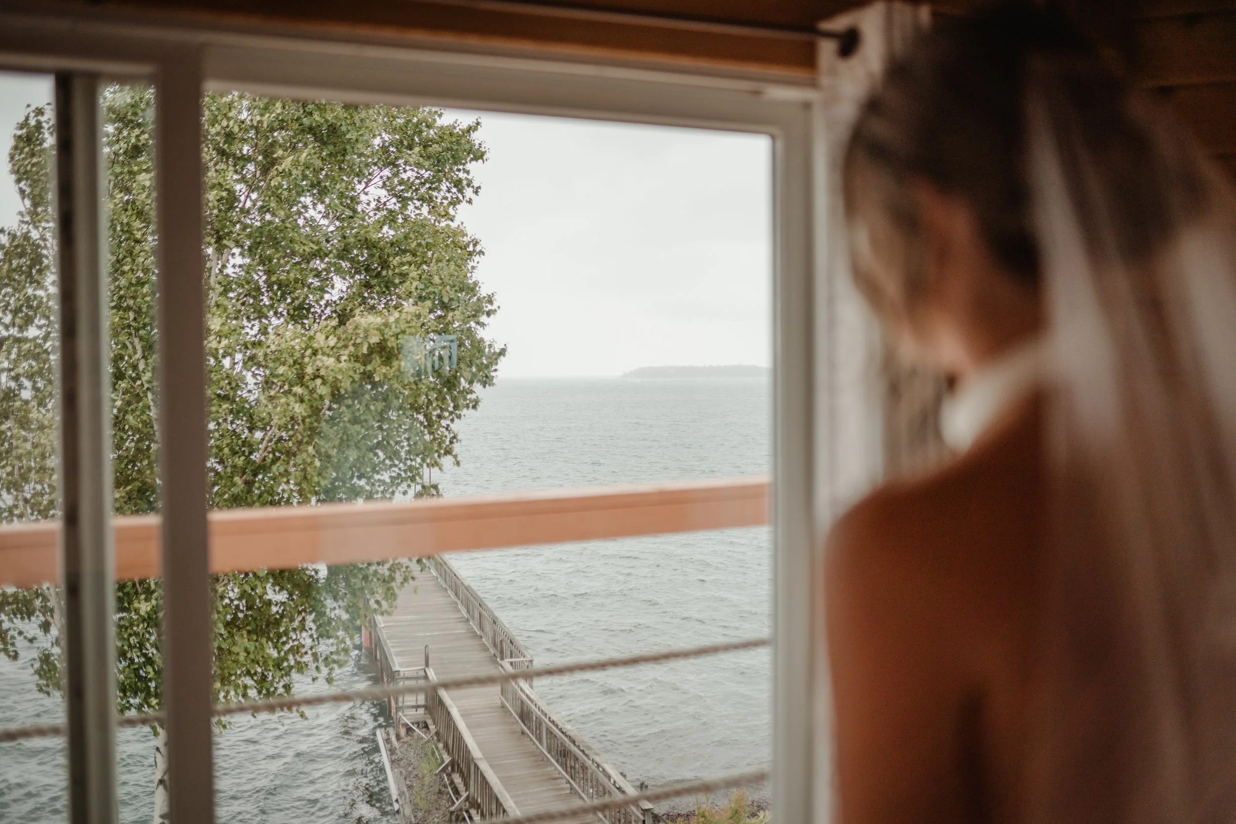 Bride overlooking Lake Michigan