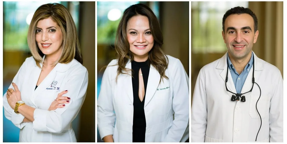 Dr. Sepideh Caviar, Dr. Mary Grace Samonte-Mora, and Dr. Tamer Elnaggar, dentists in Irvine at Sand Canyon Dental