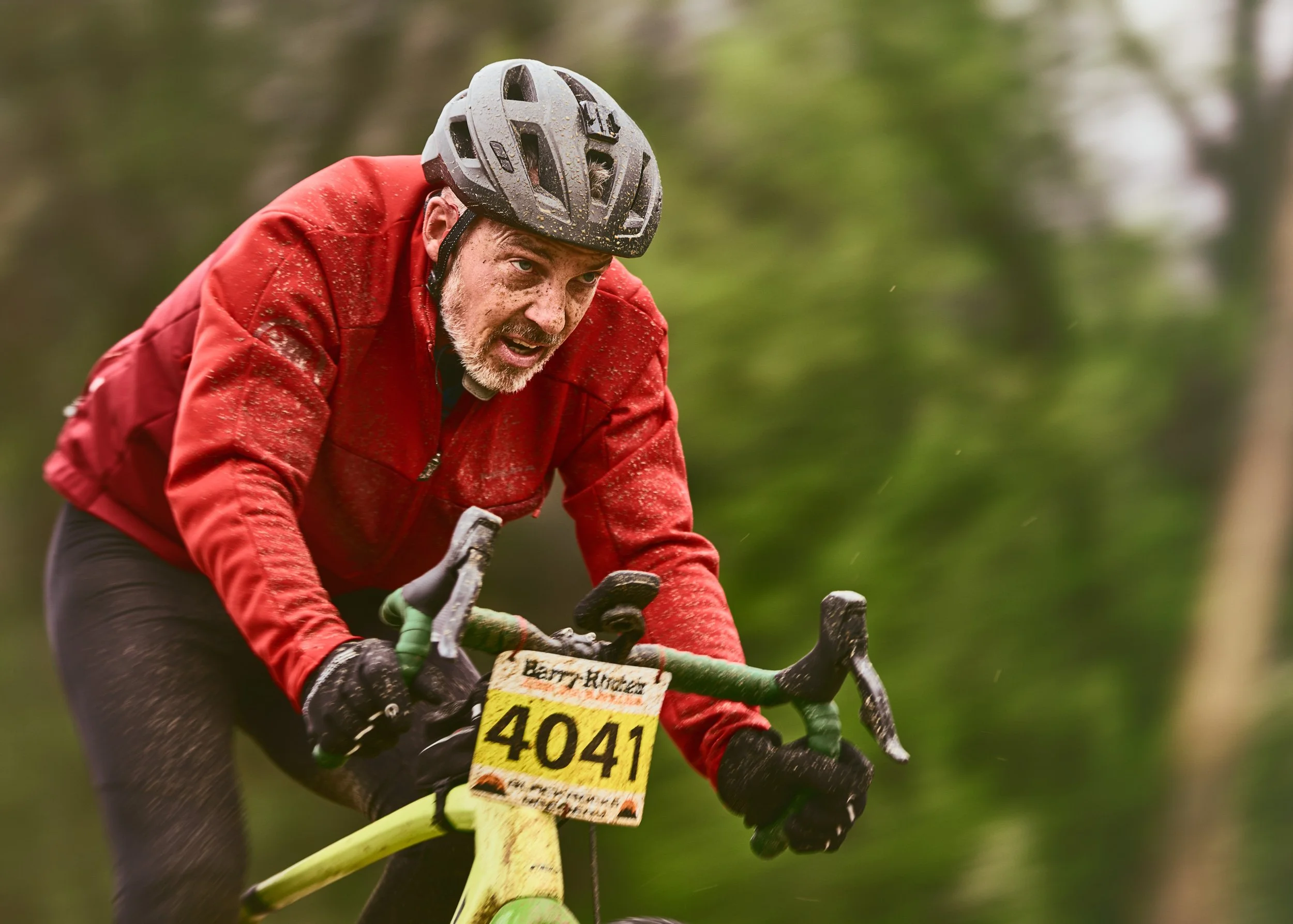Muddy mountain biker Barry Roubaix 2026, Hastings Michigan, gravel endurance race
