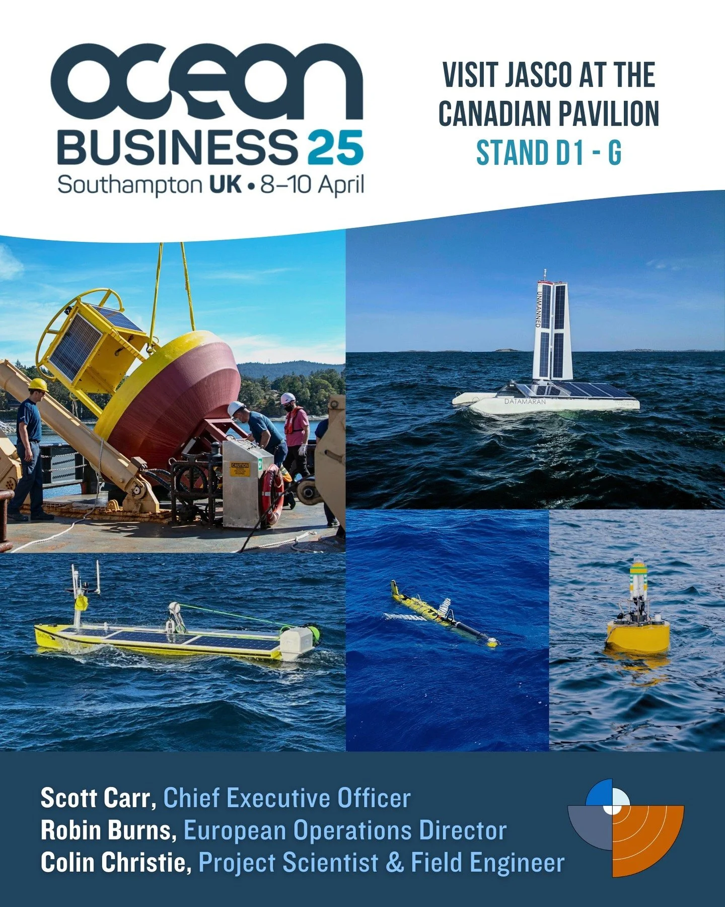 We're attending #OceanBusiness! 🌊

📍 Southampton, UK | 📅 April 8-10, 2025

Drop by stand: D1-G in the Canadian Pavilion and chat with the JASCO team of Scott Carr, Robin Burns, and Colin Christine.

#OceanBusiness2025 #oceanbizz #oceantech #oceans