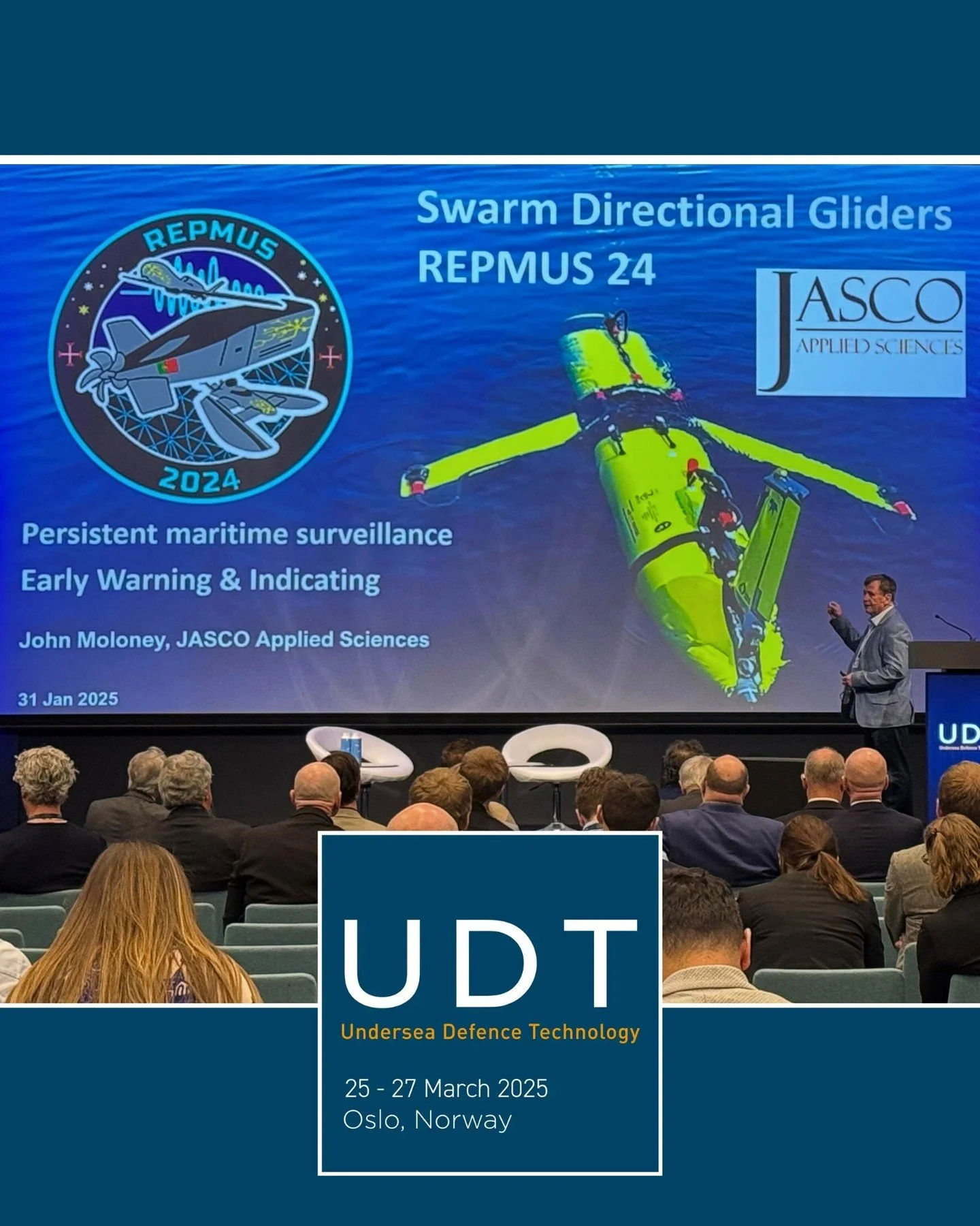 Reflecting on an incredibly successful week at #UDT2025 in Oslo, Norway! 🌊

John Moloney, JASCO's Director of Defence and Autonomous Systems, had the honor of presenting on the future of underwater gliders. He highlighted the remarkable achievements