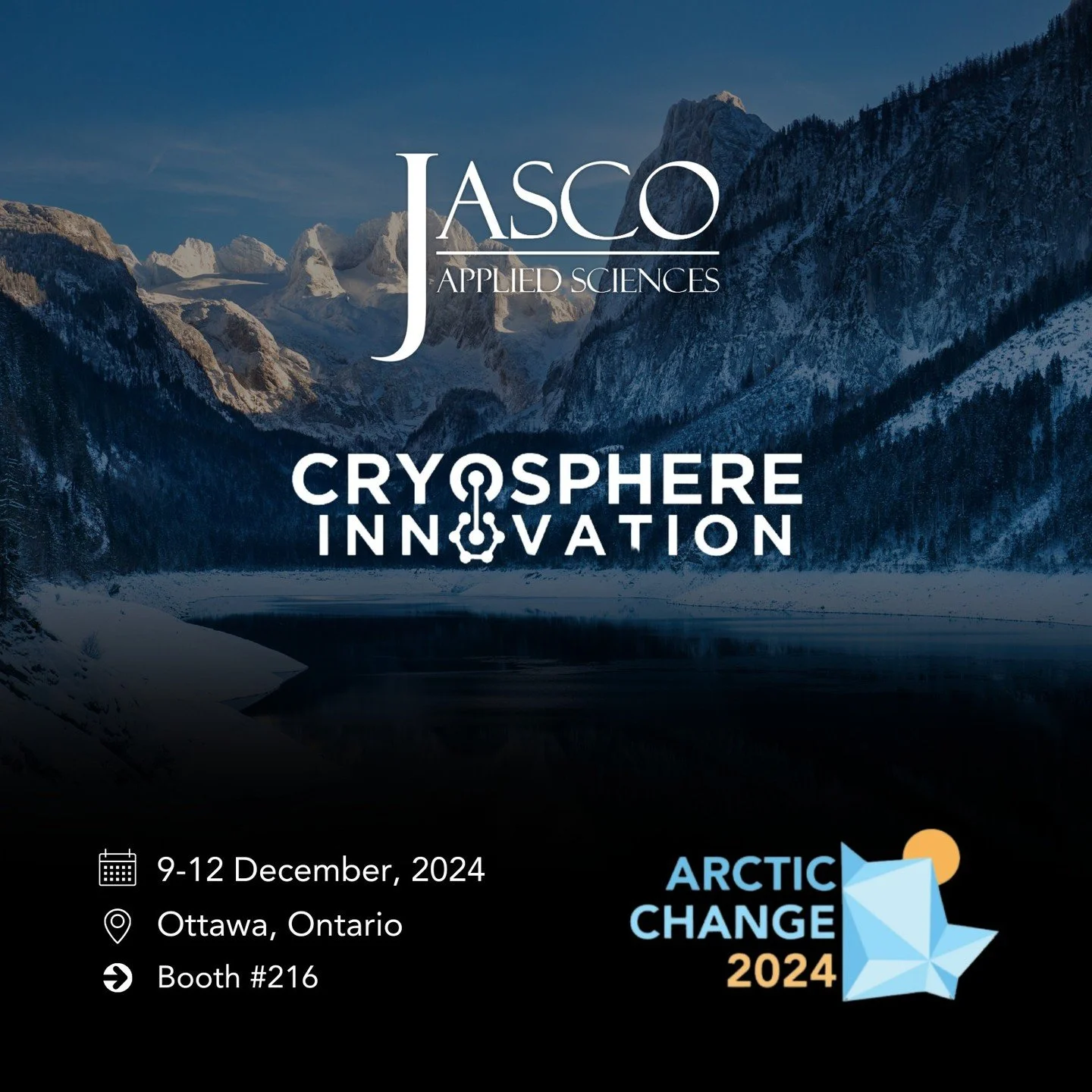 JASCO Applied Sciences and Cryosphere Innovation are attending ArcticNet's 5th International Arctic Change Conference this week.

Drop by &amp; visit the team at Booth #216!
📅 9-12 December, 2024
📍 Ottawa, Ontario

#ArcticChange #AC2024 #conference