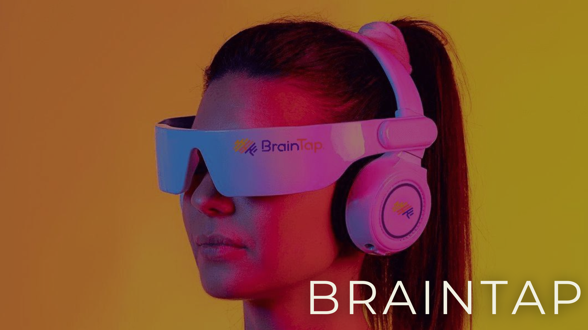 BrainTap light and sound headset used for stress reduction, brainwave regulation, and improved sleep support.