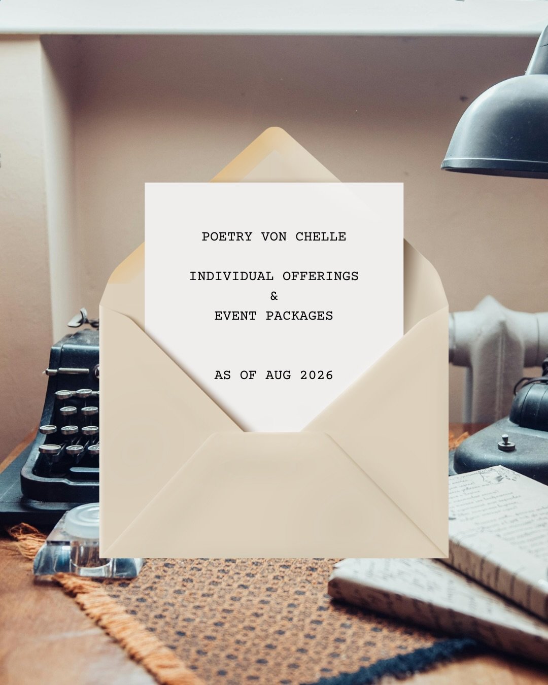 Updated offerings and event packages ⭐️ no new changes in my Custom Poems section, but the Event Packages have been polished and solidified. Feeling really confident about it now. ☺️

An extra sparkly and huge thanks to @creativecoastco for all the h