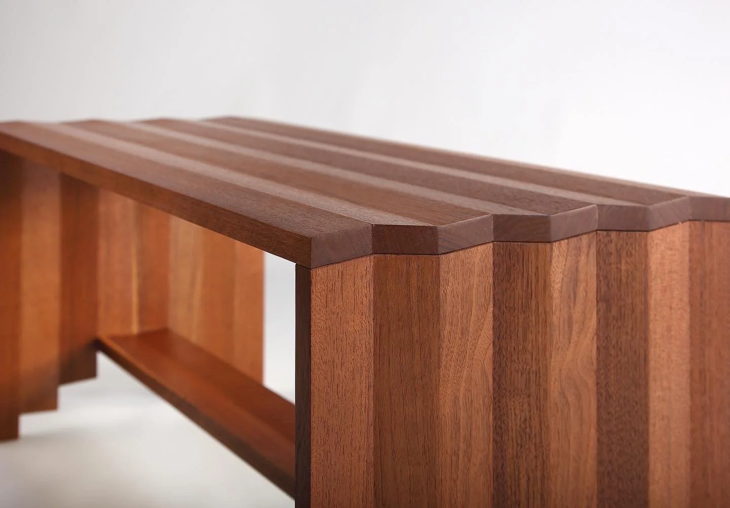 two seat faceted bench in walnut