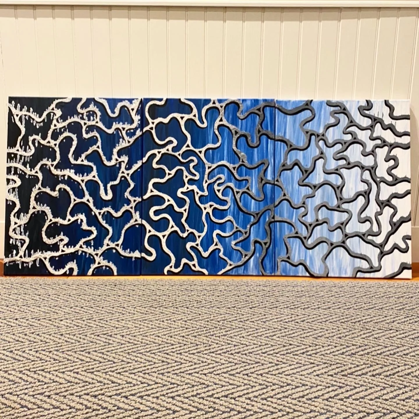 "Through The Fishnet" - 3X 18X32in - Acrylic & Sand on Canvas - SOLD