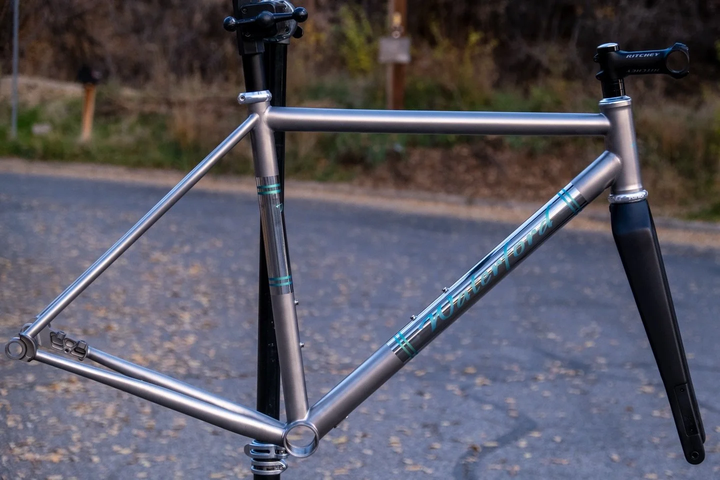 (Update: SOLD)
Waterford 55-Series Titanium MADE Show Frame (Size-Medium) available for purchase. 

The first of its kind, a Waterford 55-Series Titanium gravel frame. This frame features Reynolds double butted top-tube, down-tube, and chainstays. Bu