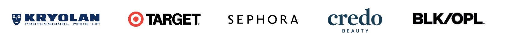 Logos of Kryolan, Target, Sephora, Credo Beauty, and Black/OPL.