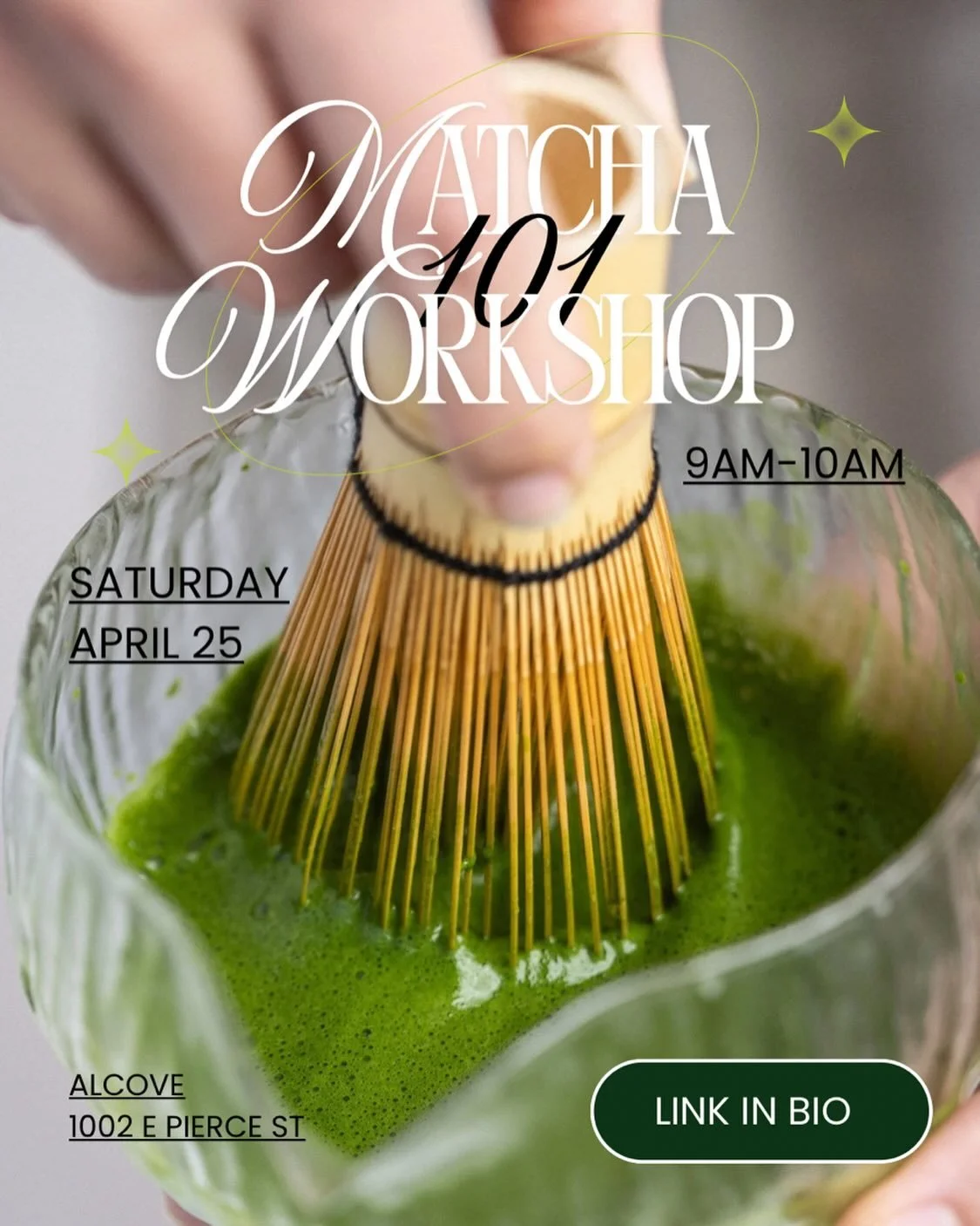 Want to learn how to make the best matcha lattes at home? Now is your chance! April 25th 9am-10am I will be holing my very first ever matcha latte class! Sign up through the link in bio. Only 8 spots available <3 the class is held @alcove.phx 

Le