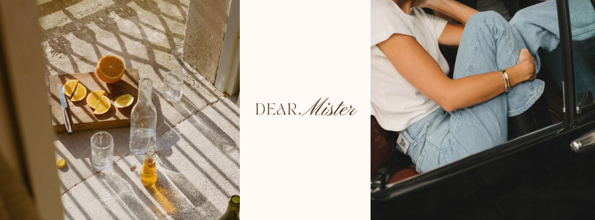 A promotional collage featuring a woman in a yellow swimsuit drinking a coconut smoothie at a beach stand and a table with a lemon-themed table setting with lemons, flowers, and bamboo utensils.