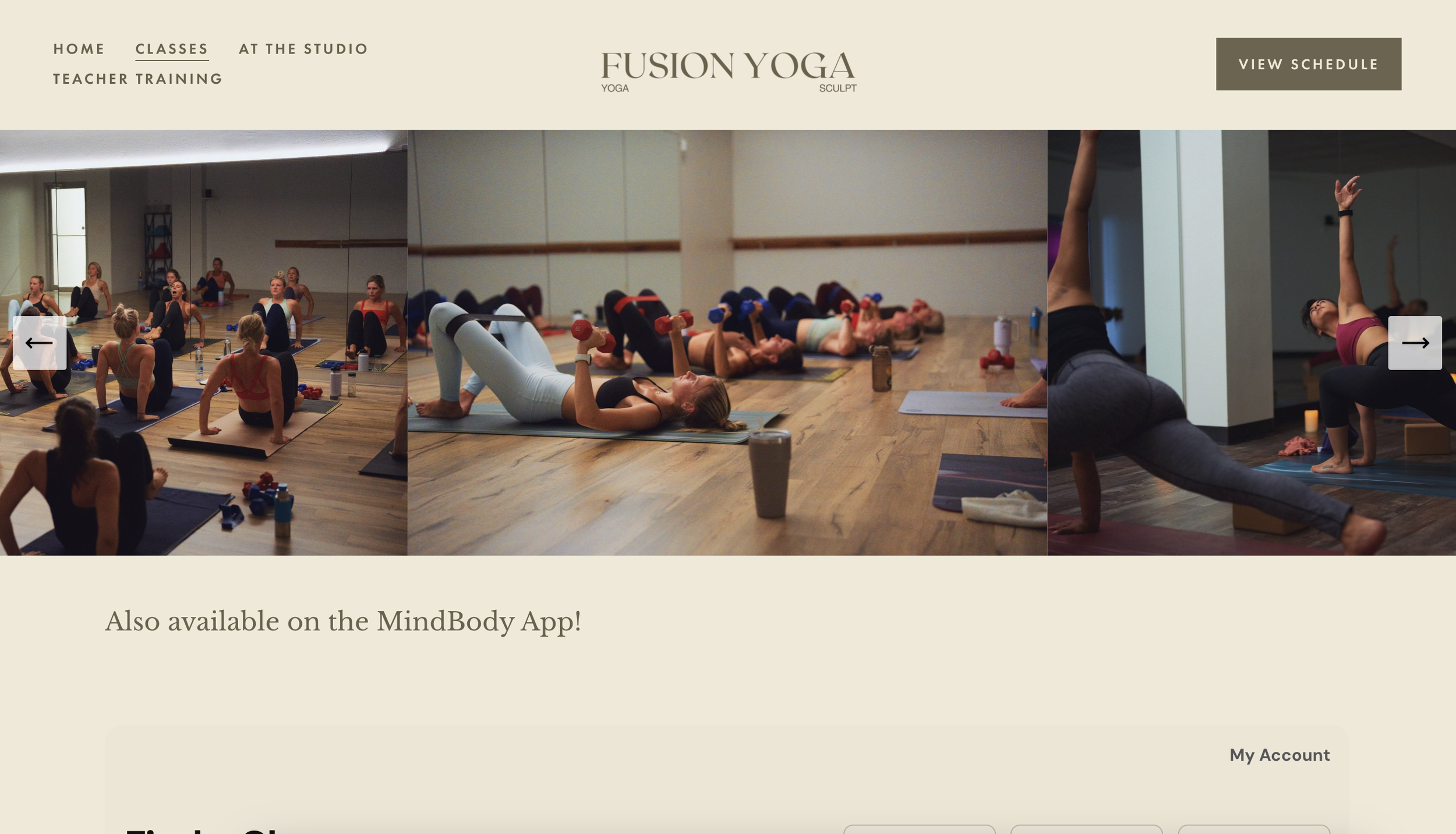 Group of women practicing yoga in a studio, some performing various poses on mats. The studio has a wooden floor and a neutral color scheme.