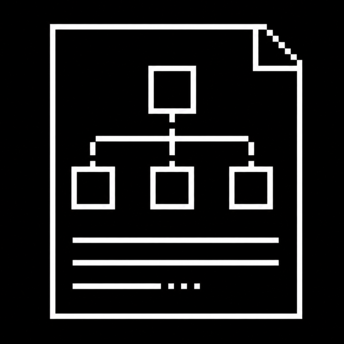 Geometric drawing of an outline square with sections divided by vertical, horizontal, and diagonal lines.