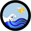 Logo of Central Coast Wetlands Group, a stylized wave crashing with a seagull flying above, set against a light blue circular background.