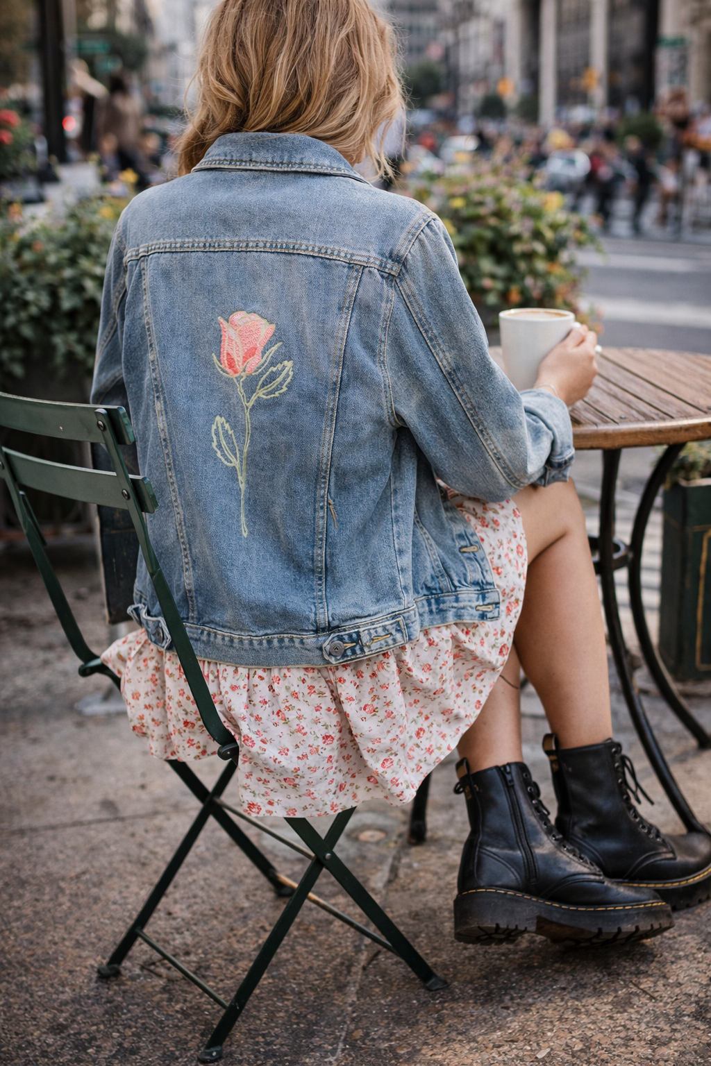 Embroidered Single Rose Denim Jacket