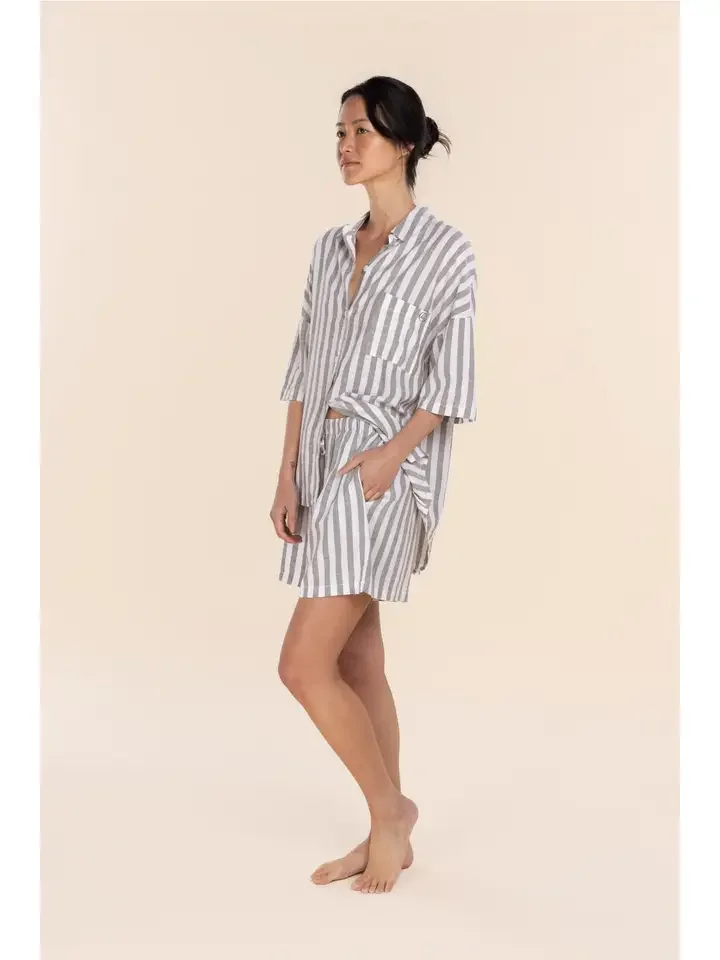 Evie Olive Stripe Linen Short Set