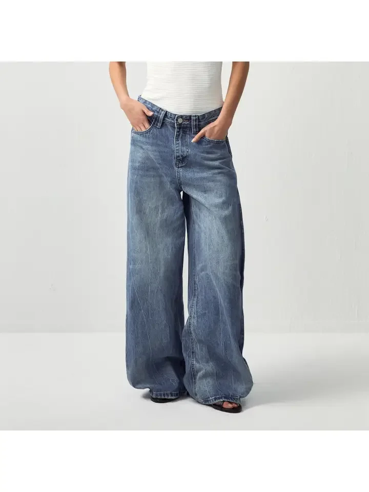 CUBIC Vintage Deconstructed Wide-Leg Jeans