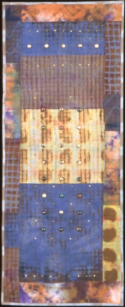 Celestial Order
Shibori dyed cotton, metal,
42" x 17"