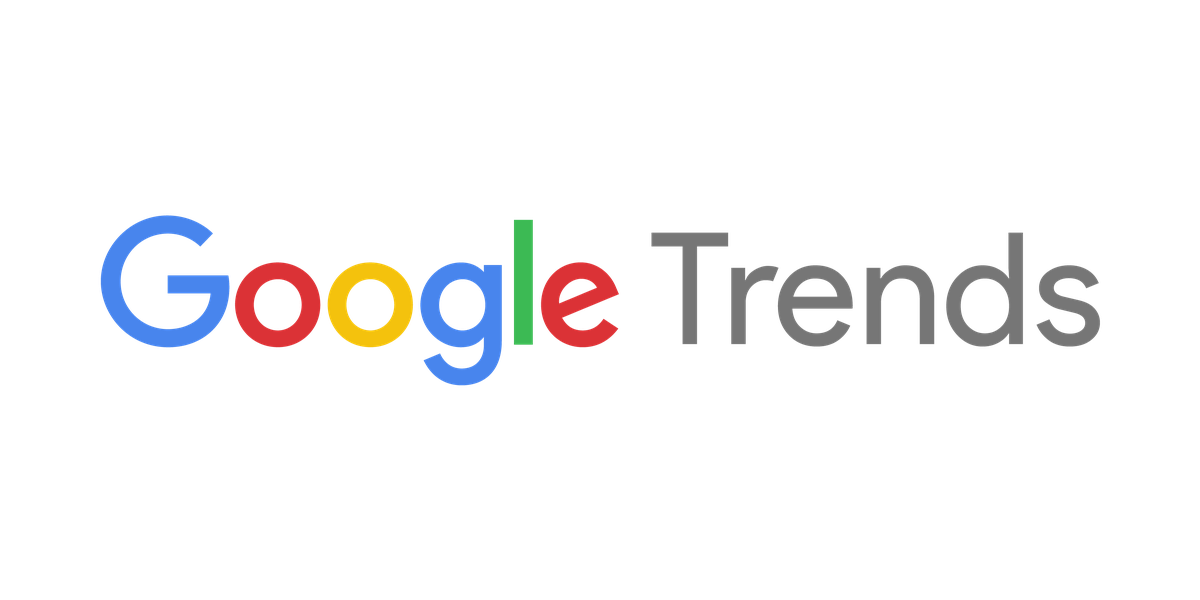 Google Trends logo with colorful letters and black text in a plain background