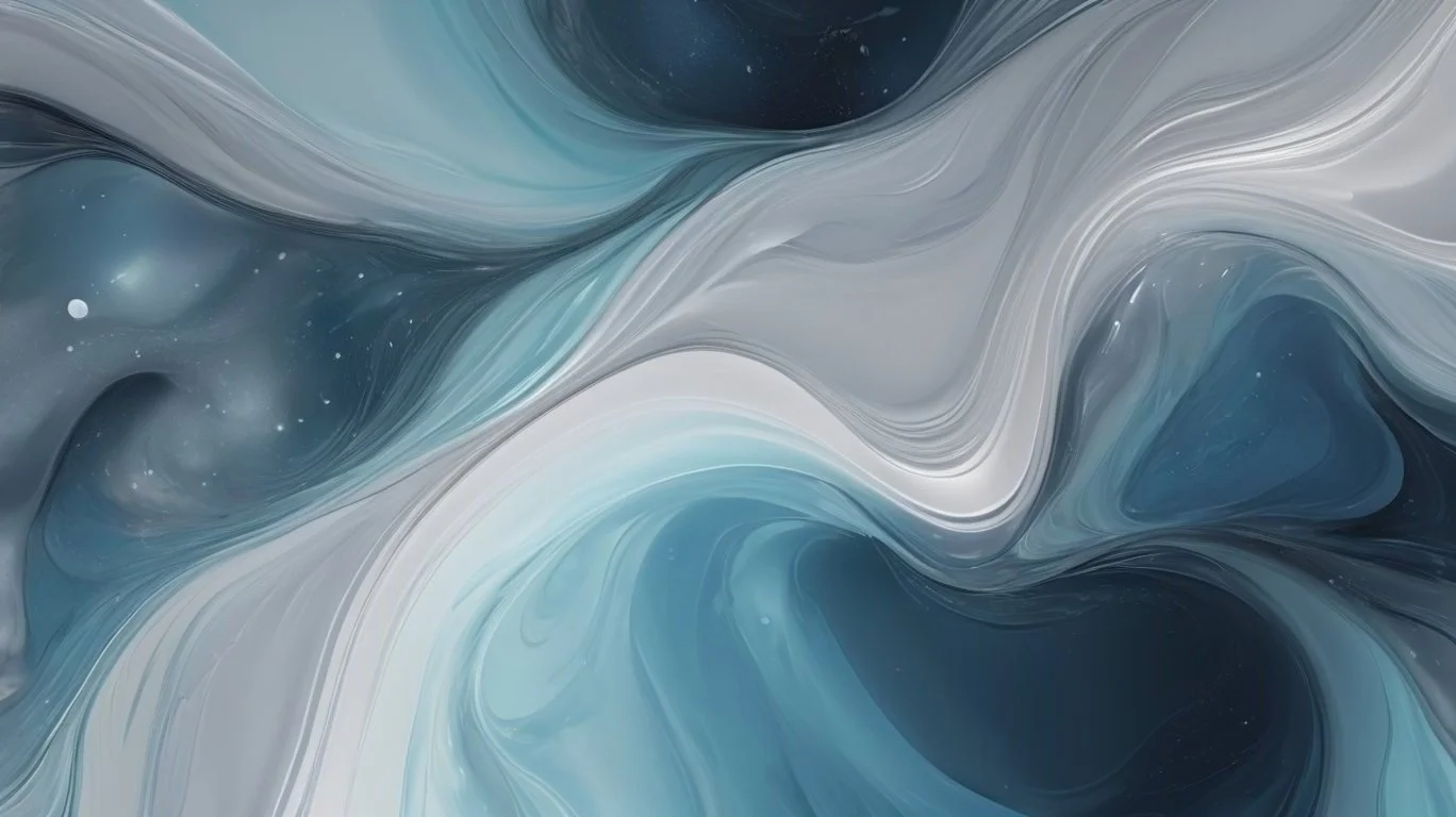 Abstract swirling pattern in shades of blue gray, white, and black, resembling flowing liquid or marble.
