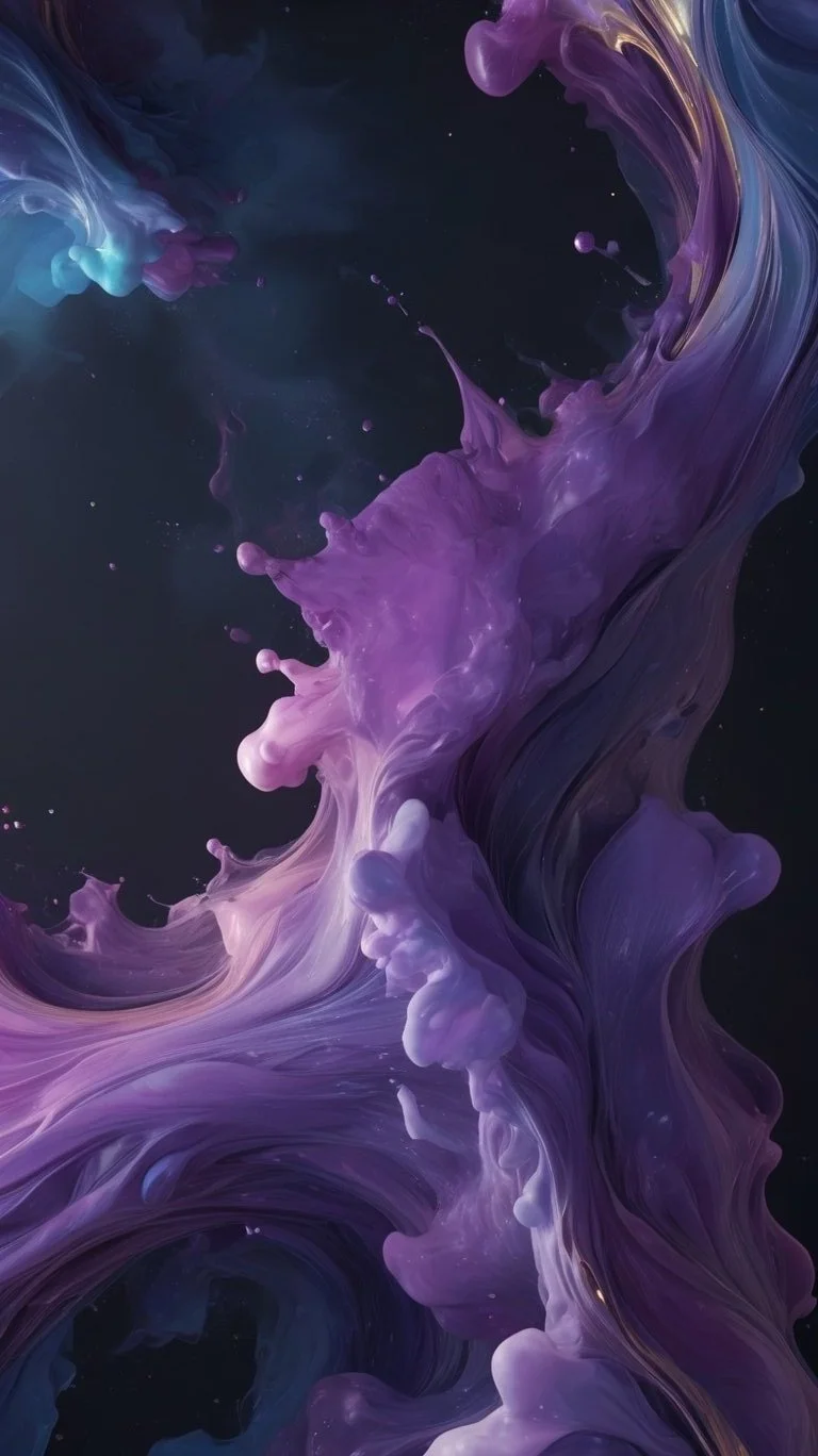 Abstract swirl of purple, pink, and blue ink or paint in a dark background.