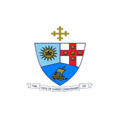 Coat of arms with a shield divided into sections, featuring a sun with 'uhc' on it, red shields with gold symbols, and a ship with a cross, topped with a crown of yellow bars.