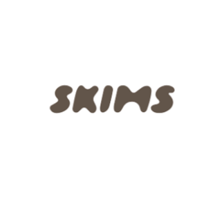 A black and white picture with the word "Skims" written in brown, stylized text in the center.
