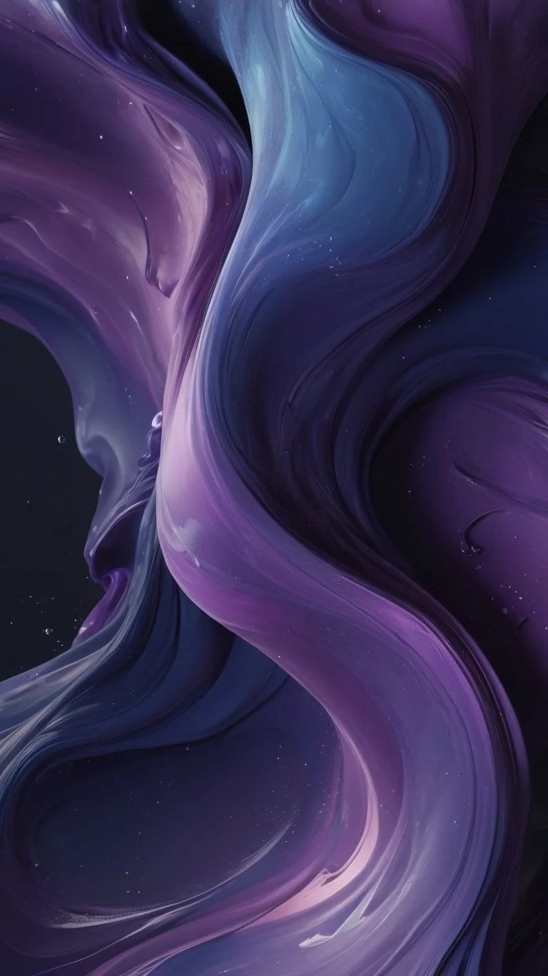 Abstract swirl of purple, blue, and black colors with subtle stars or light specks.