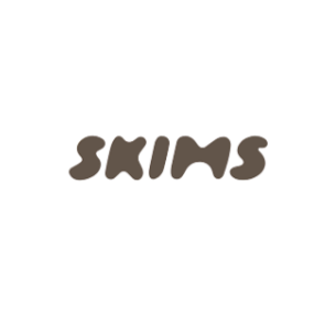 A black and white picture with the word "Skims" written in brown, stylized text in the center.
