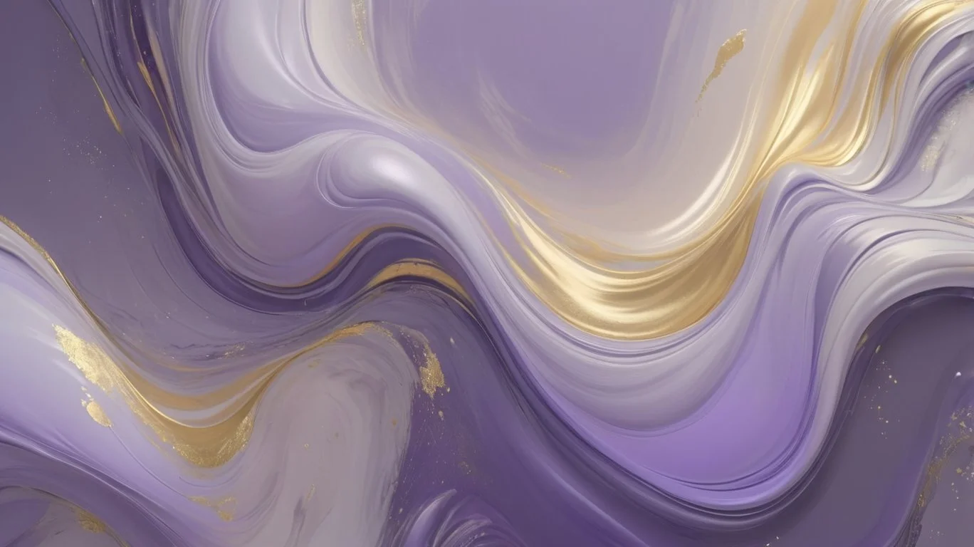 Abstract swirling pattern in purple, white, and gold colors.