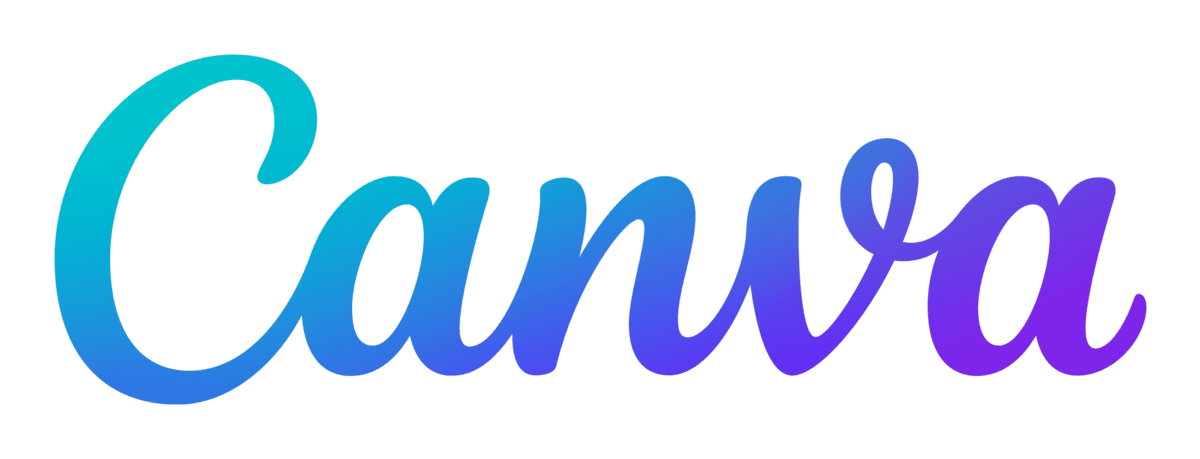 Colorful cursive text that reads 'Canva' in a gradient from teal to purple.