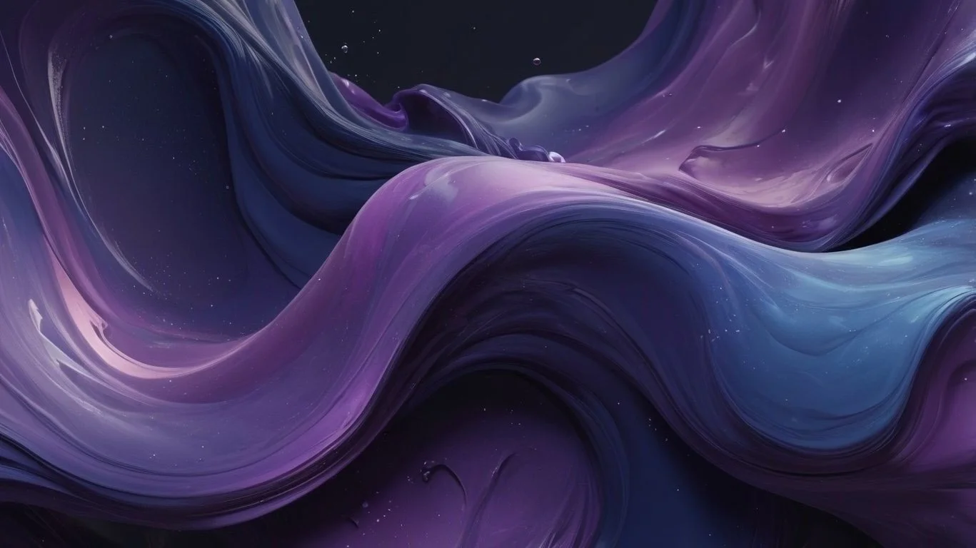 Abstract swirling purple and blue space-like background with stars and cosmic particles.