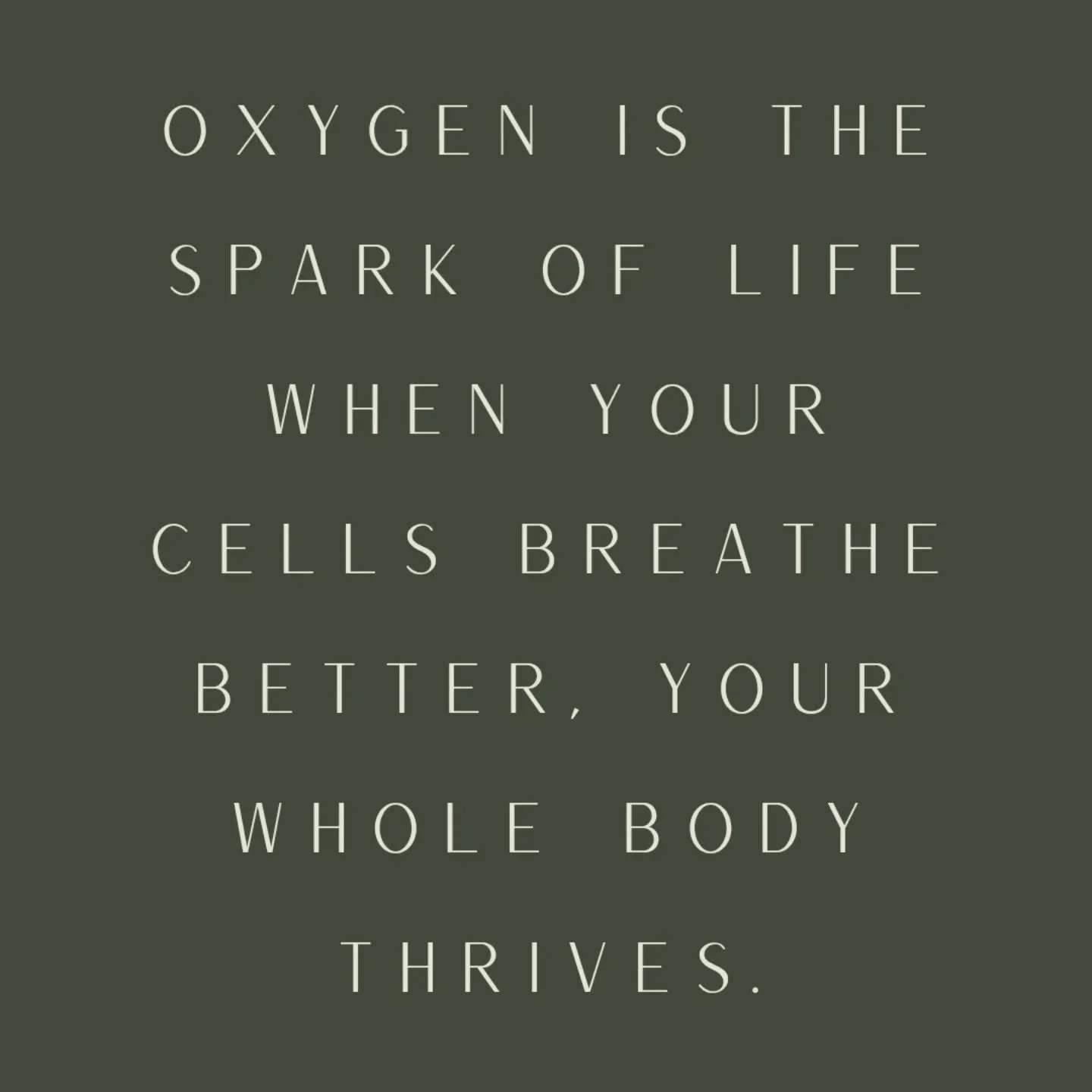 Nutrients are the fuel&hellip; but oxygen is the spark that ignites them into energy. 

Every breath gives your cells some sparks &mdash; but HBOT floods your system with more, driving oxygen deeper into tissues and unlocking even greater energy, rep