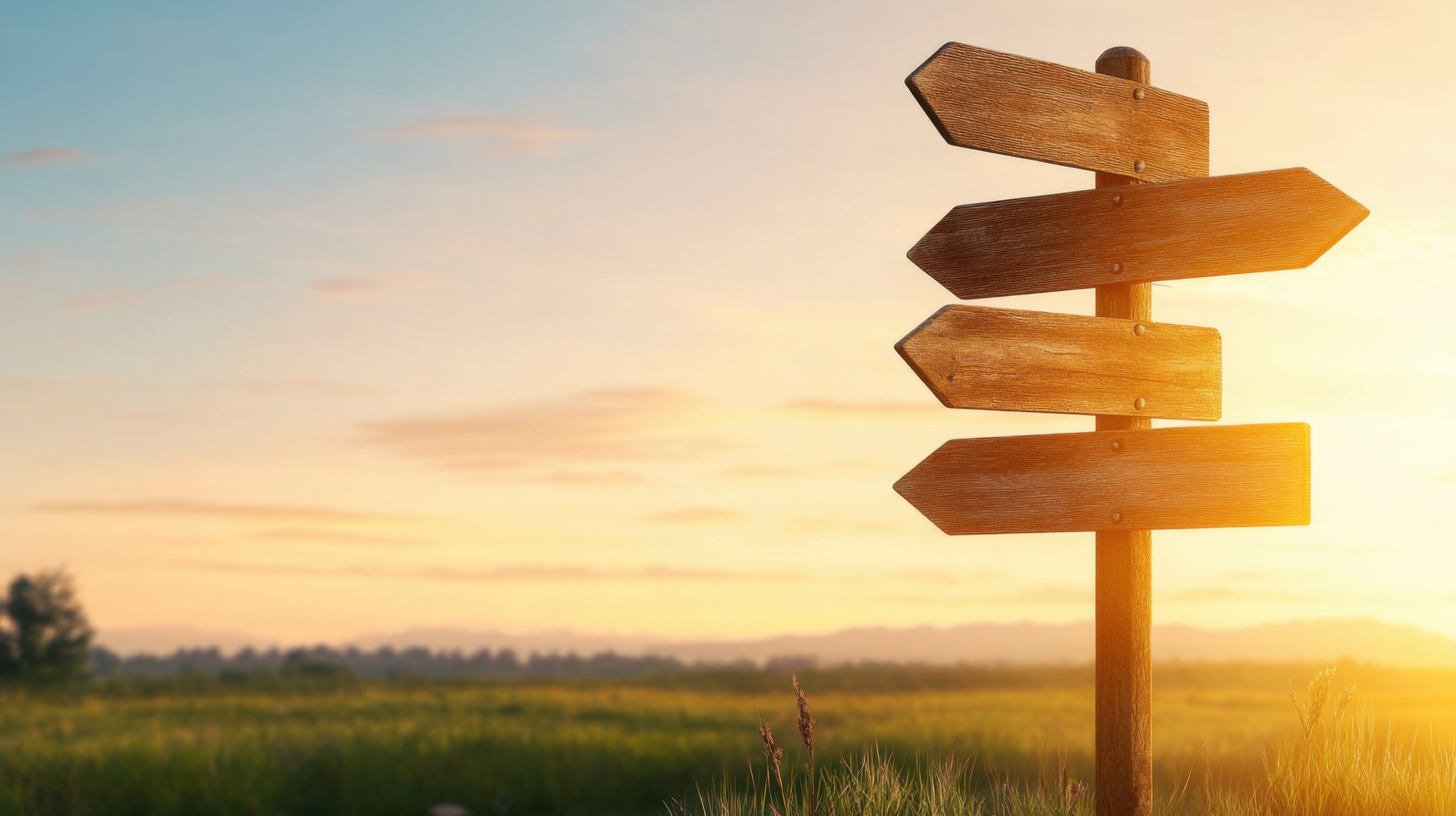 Signpost with four arrows in a field
