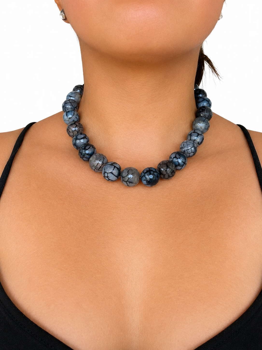 Collar de Ágata Negra Natural – 38 y 45 cm | Bolas de 8 mm