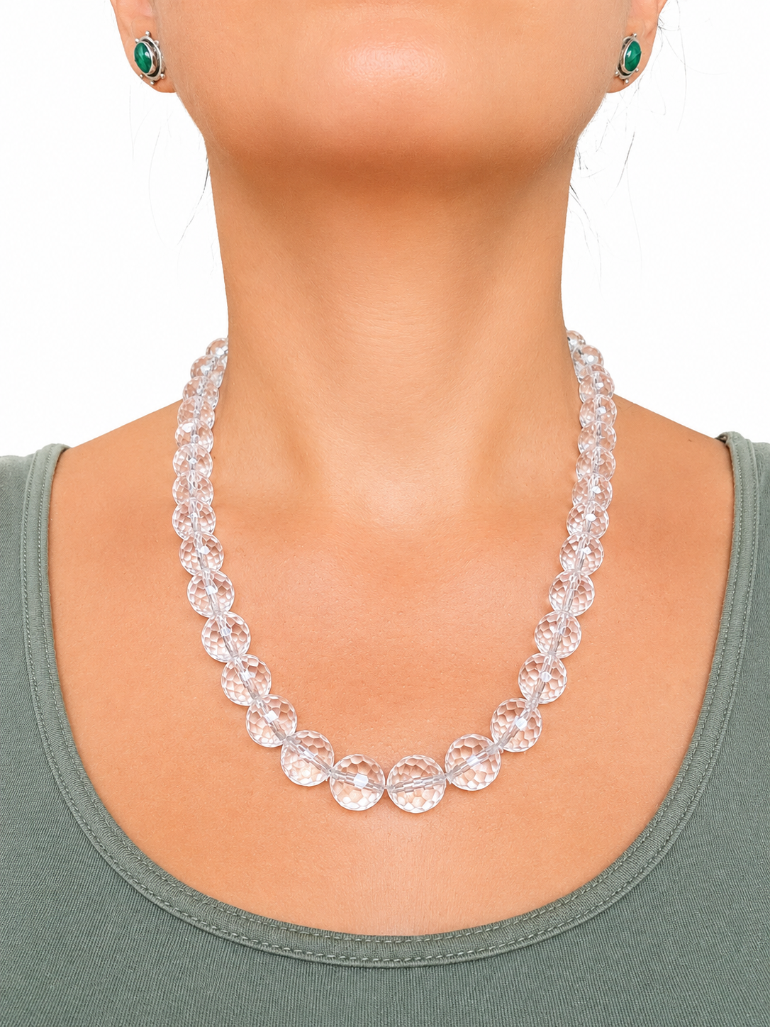 Collar de Cuarzo Transparente Facetado de Brasil · Bolas 12 mm, 51 cm