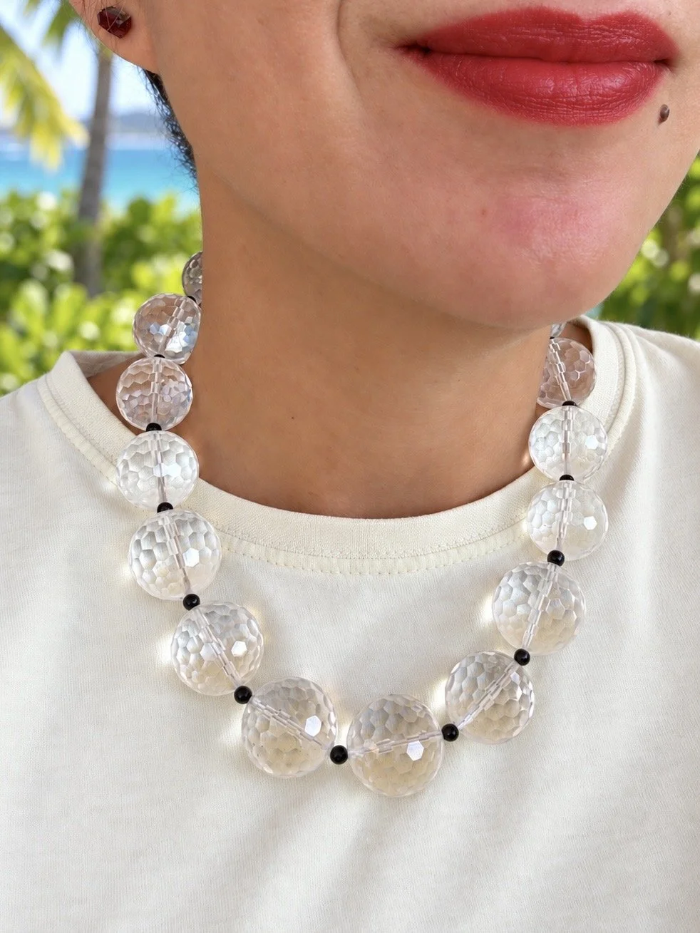 Collar de Cuarzo Facetado en Degradé y Ágata Negra – 47 cm