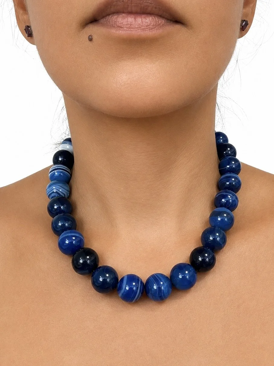 Collar de Ágata Azul Natural 16 mm – 45 cm