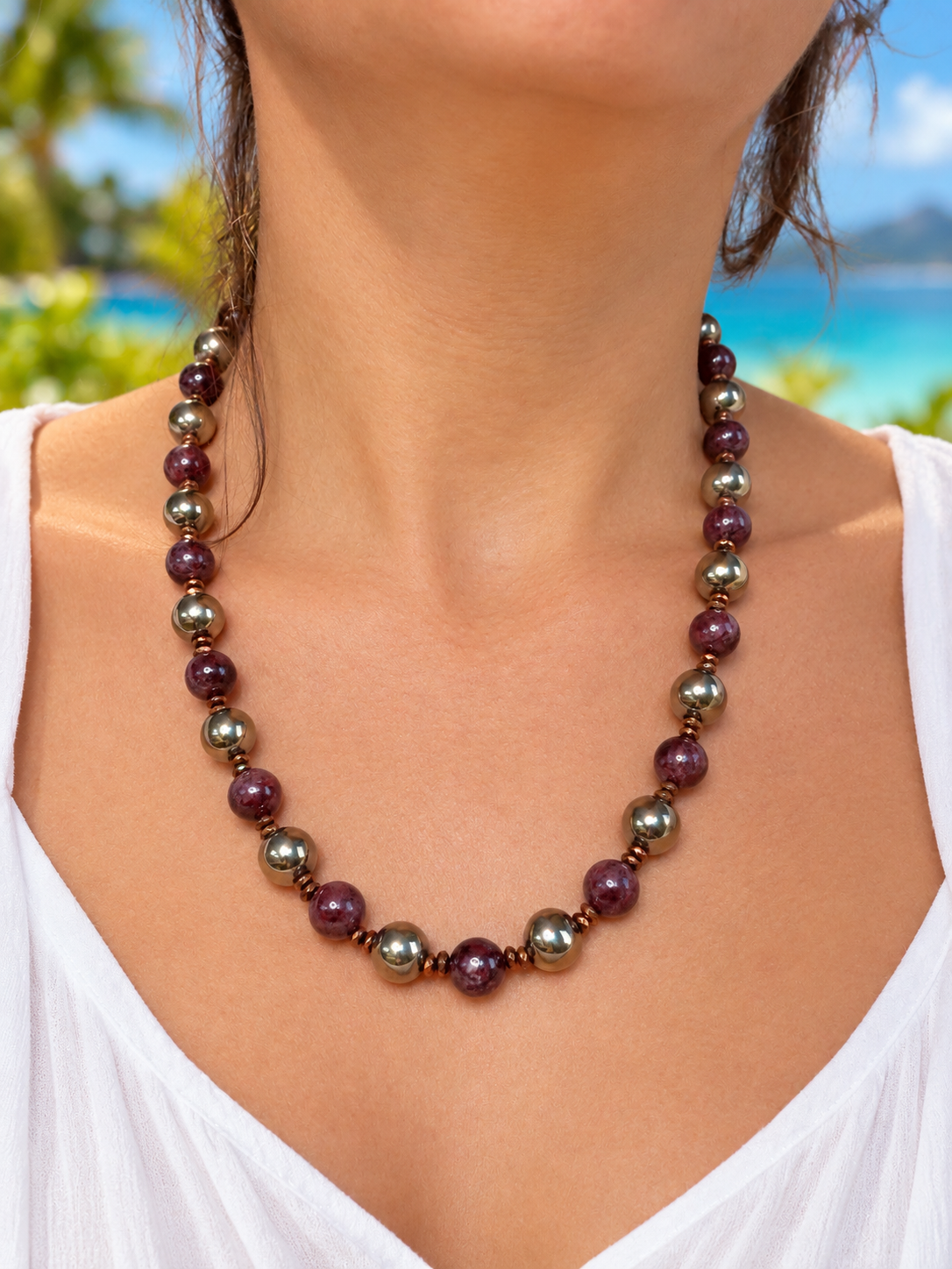 Collar Granate Dorado – Pirita, Granate y Hematita Cobre (51 cm)