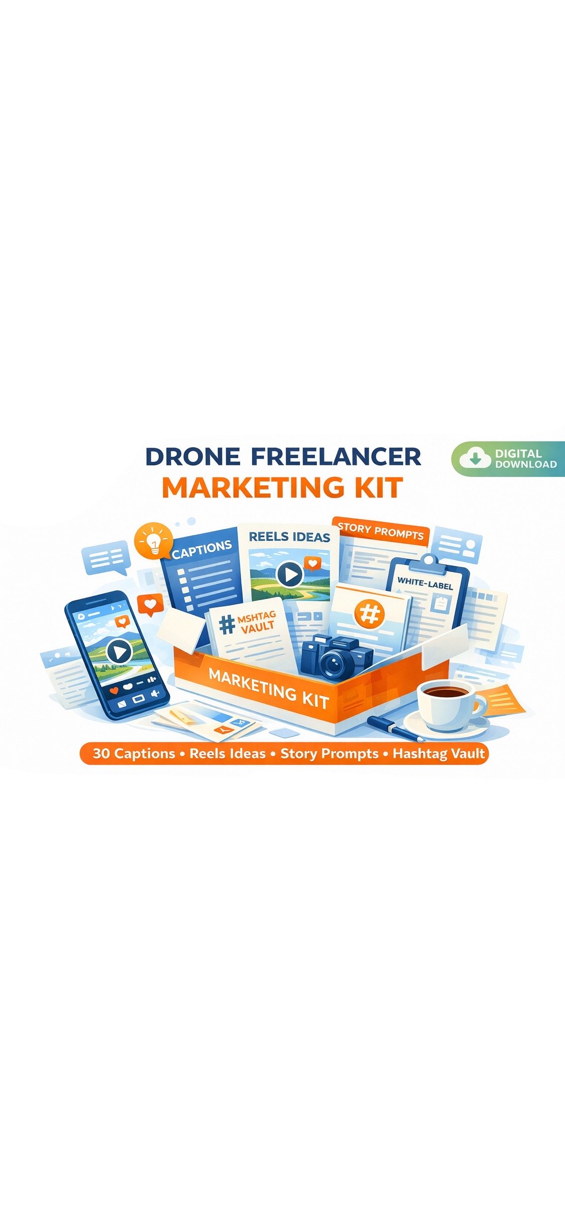 Drone Freelancer Marketing Kit to Get More Clients: Captions, Hashtags, Story Ideas & Bio Templates for Freelancers