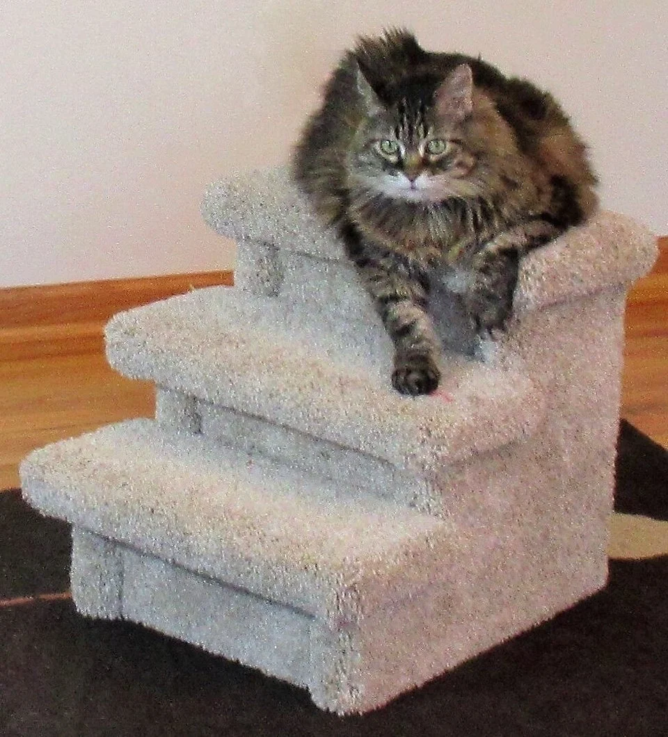 Carpeted 3-Stair Cat Steps